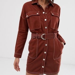 River Island utility shirt dress with belt in red